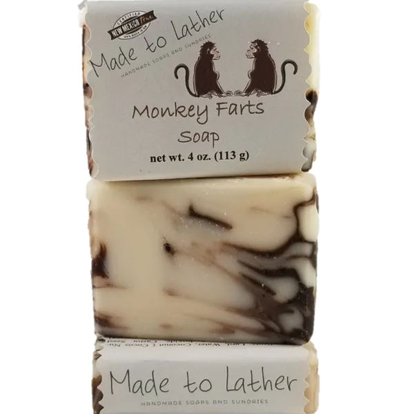 three bars monkey farts soap by Made to Lather
