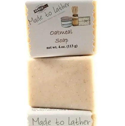 three bars of oatmeal soap by Made to Lather