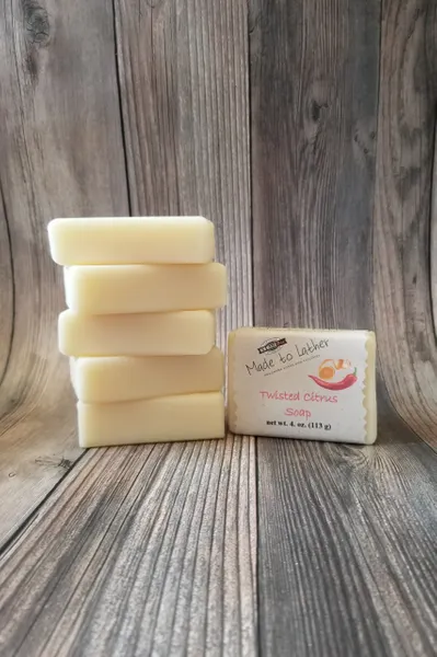 stack of twisted citrus soaps by Made to Lather