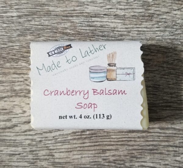 bar of cranberry balsam soap by Made to Lather
