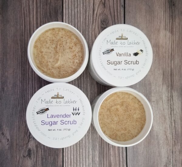 four jars of made to lather sugar scrubs by Made to Lather