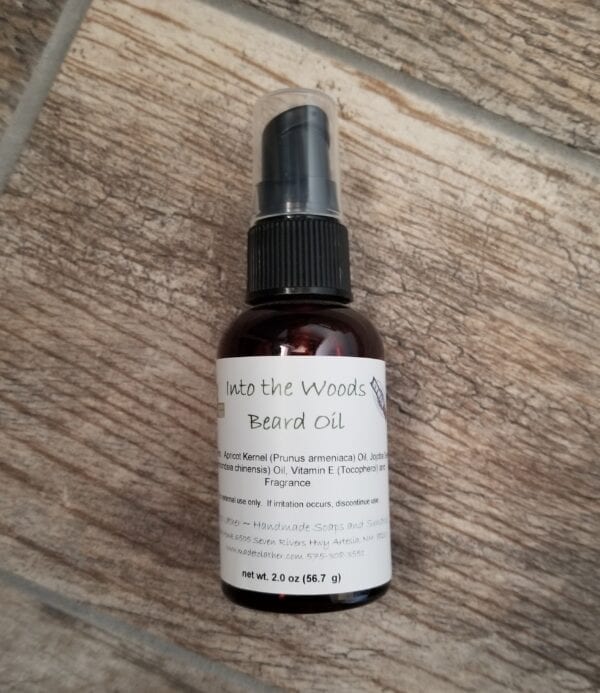 bottle of into the woods beard oil by made to lather