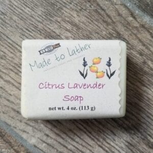 bar of citrus lavender soap by Made to Lather