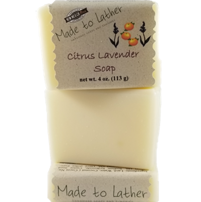 three bars of citrus lavender soap by Made to Lather