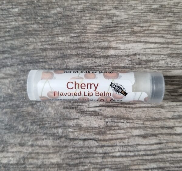 tube of cherry lip balm by made to lather