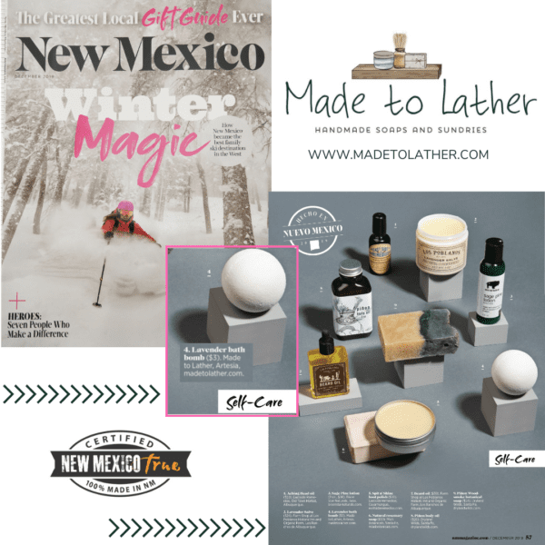 magazine cover with bath products featuring Made to Lather