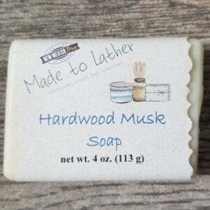 bar of hardwood musk soap by Made to Lather