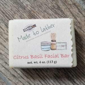 a bar of made to lather's citrus basil facial soap