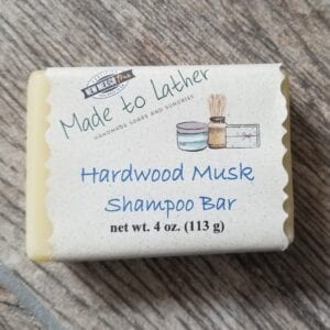 a bar of Made to Lather's hardwood musk shampoo bar soap