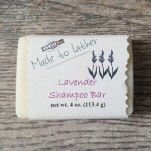 a bar of Made to Lather's Lavender Shampoo bar soap