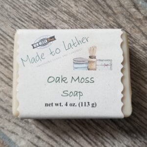 bar of oakmoss soap by Made to Lather